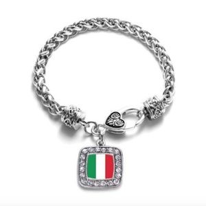 Italian Flag Braided Bracelet w/Crystal Charm NEW